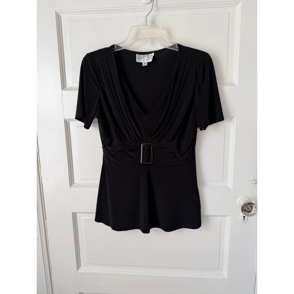 Julian Taylor Babydoll Top Pleated V-Neck Belted Waist Y2K Business Clubwear 4P - Picture 3 of 13